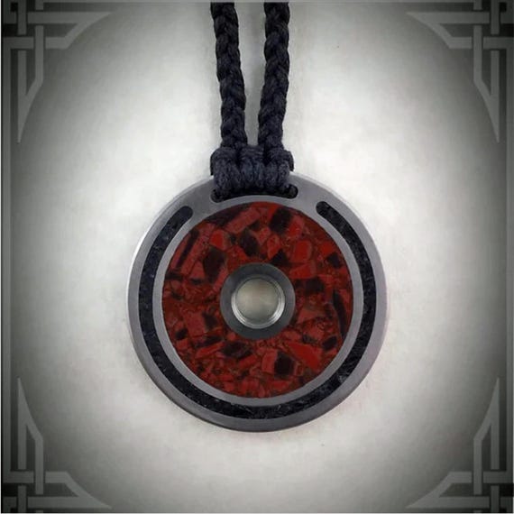 Necklace, Pendant - Titanium, Iron Banded Jasper and Black Jade Inlay. Custom & Unique Jewelry.