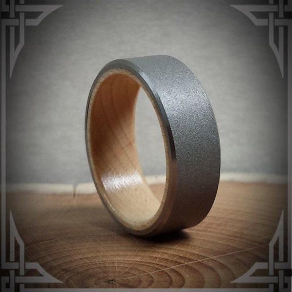 Maple Wood  inside Sand Blasted Titanium.  Jewelry, Any Occasion. Men's Wedding Bands, Wedding Rings