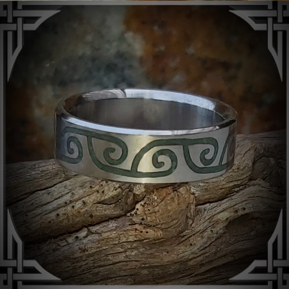 Green Jade Maori Koru #2 in Titanium. Jewelry, Any Occasion. Men's Wedding Bands, Wedding Rings