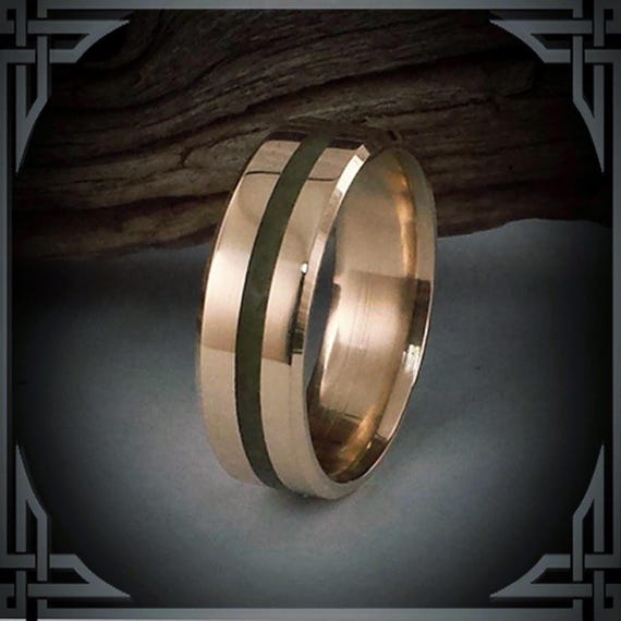 14K Gold Ring with B.C. Green Jade Inlay, custom Jewelry, Made in Canada
