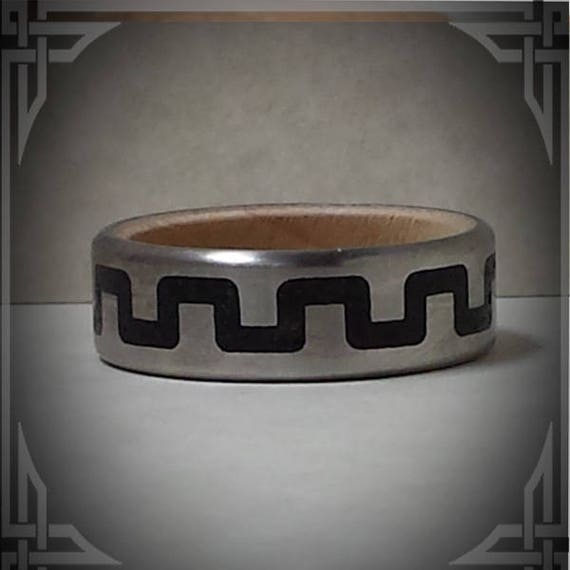 Black Jade in Titanium Ring with Maple Wood Core. Jewelry, Any Occasion. Men's Wedding Bands, Wedding Rings