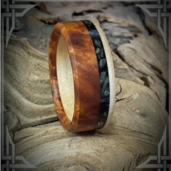 Maple Burl Wood Ring with B.C. Jade Inlay