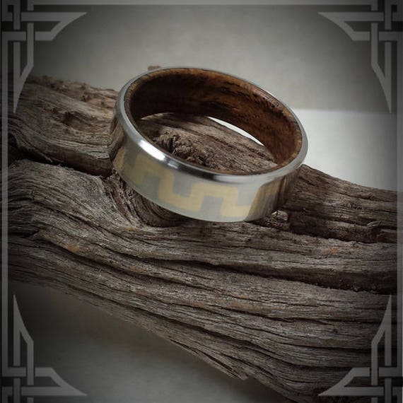 14 k Gold Inlay in Titanium with a Zebra Wood Core. Jewelry, Any Occasion. Men's Wedding Bands, Wedding Rings