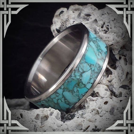 Turquoise in Titanium. Jewelry, Any Occasion. Men's Wedding Bands, Wedding Rings