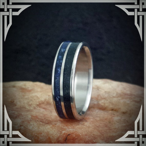 Titanium Ring with B.C. Black Jade & Lapis Lazuli Inlay.  Personalized Gift
