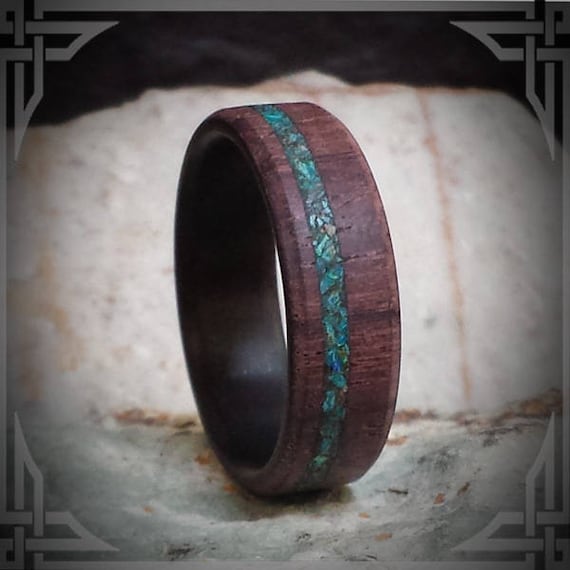 Indian Rose with Ebony Wood inner core, a Chrysocolla Stone Inlay. Jewelry, Any Occasion, Wedding Band.