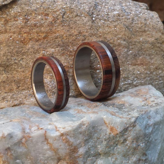 Zebra and Cocobolo Wood in Titanium.  Jewelry, Any Occasion. Men's Wedding Bands, Wedding Rings