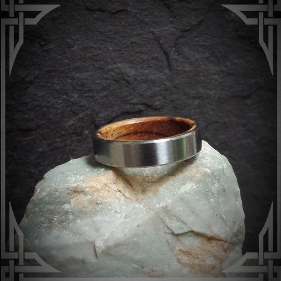 Titanium Ring with Exotic Zebra Wood Core. Personalized Gift
