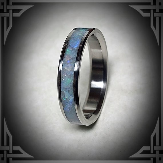 Australian Opal in Titanium  . Jewelry, Any Occasion. Men's Wedding Bands, Wedding Rings