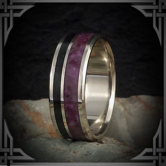 Black & Violet Jade in 14 K White Gold. Jewelry, Any Occasion. Men's Wedding Bands, Wedding Rings