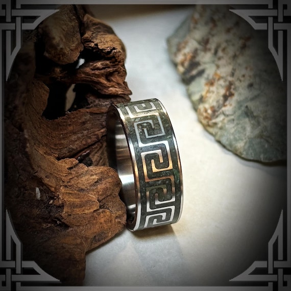 Green Jade Pattern in Titanium. Jewelry, Any Occasion. Wedding Bands, Wedding Rings