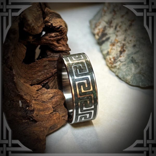 Green Jade Pattern in Titanium. Jewelry, Any Occasion. Wedding Bands, Wedding Rings