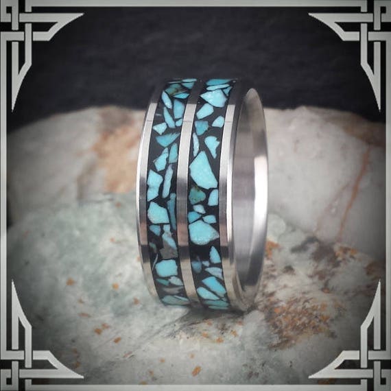 Turquoise in Titanium. Jewelry, Any Occasion. Men's Wedding Bands, Wedding Rings