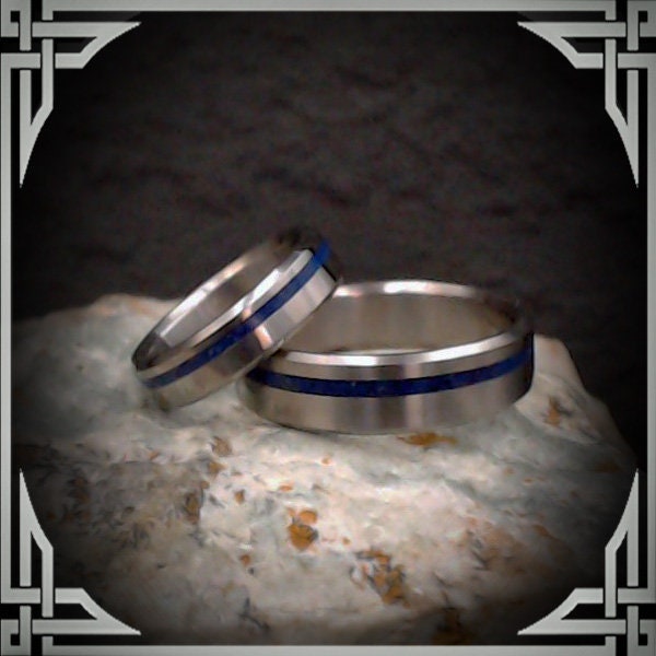 Lapis Lazuli in Titanium. Jewelry, Any Occasion. Men's Wedding Bands, Wedding Rings