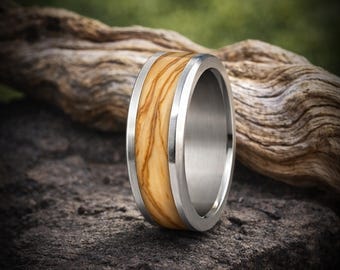 Bethlehem Olive Wood in Titanium. Jewelry, Any Occasion. Made in Canada