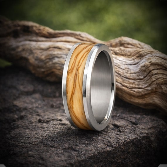 Bethlehem Olive Wood in Titanium. Jewelry, Any Occasion. Made in Canada