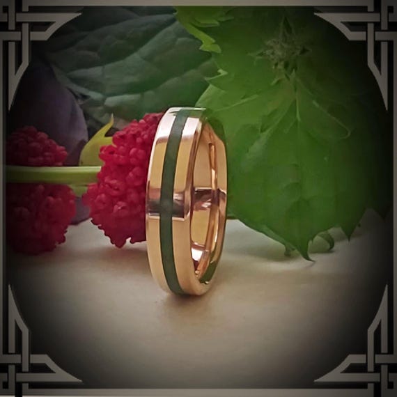 14K Gold Ring with New Zealand Green Stone (Pounamu) Inlay, Jewelry, Made in Canada