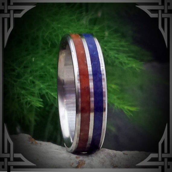 Titanium Ring, Mexican Opal & Lapis Lazuli Inlay, Jewelry, Made in Canada