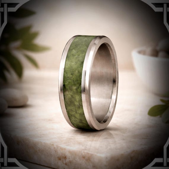 Green Jade in Titanium. Jewelry, Any Occasion. Made in Canada