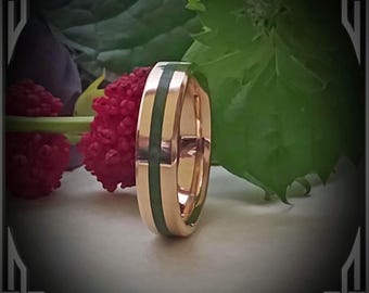 14K Gold Ring with New Zealand Green Stone (Pounamu) Inlay, Jewelry, Made in Canada