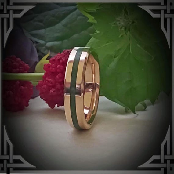 14K Gold Ring with New Zealand Green Stone (Pounamu) Inlay, Jewelry, Made in Canada