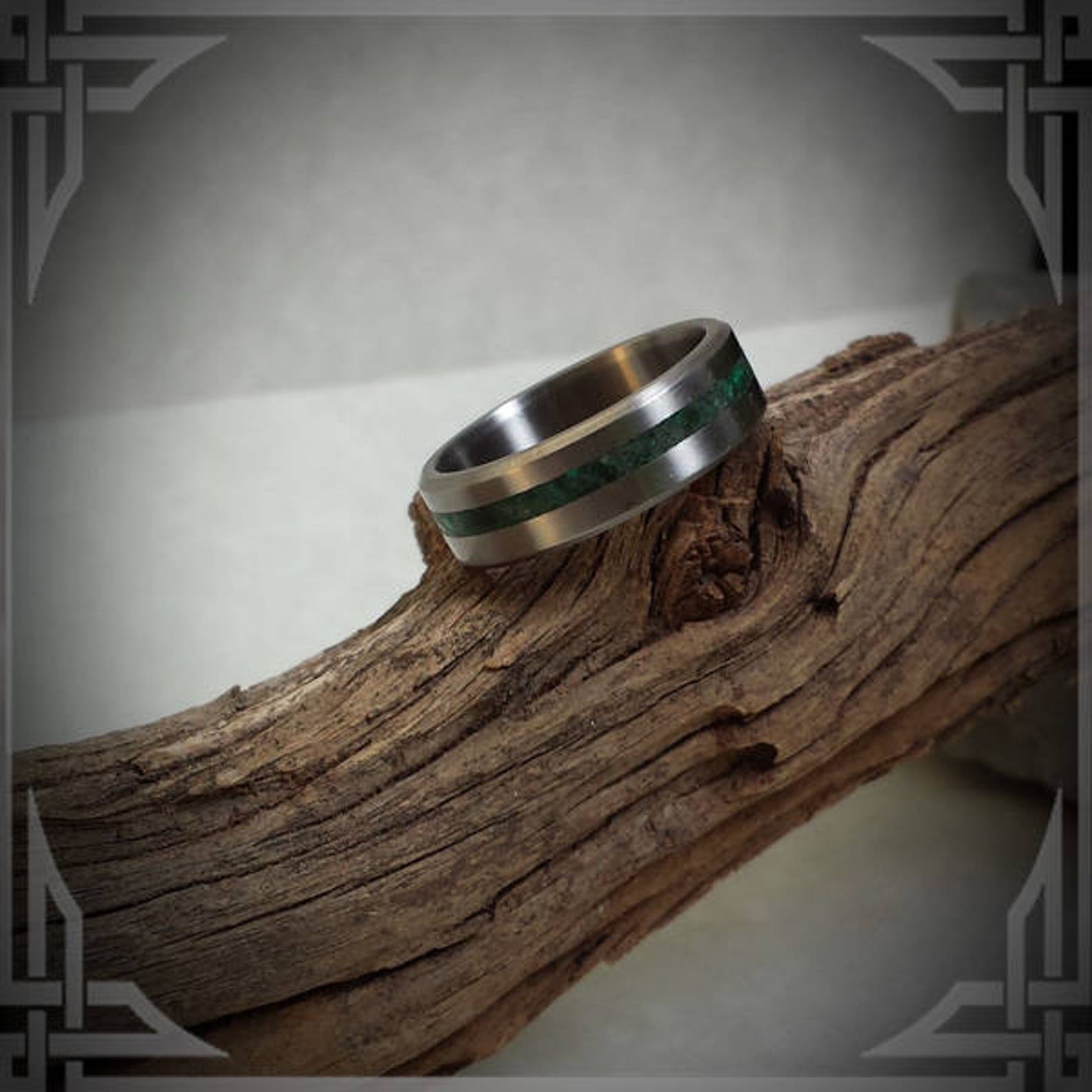 Green Jade in Titanium. Jewelry, Any Occasion. Men's Wedding Bands