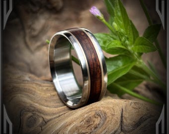Titanium Ring, 14K Gold & Cocobolo Wood Inlay,