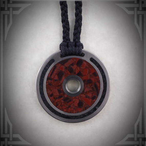 Necklace, Pendant - Titanium, Iron Banded Jasper and Black Jade Inlay. Custom & Unique Jewelry.