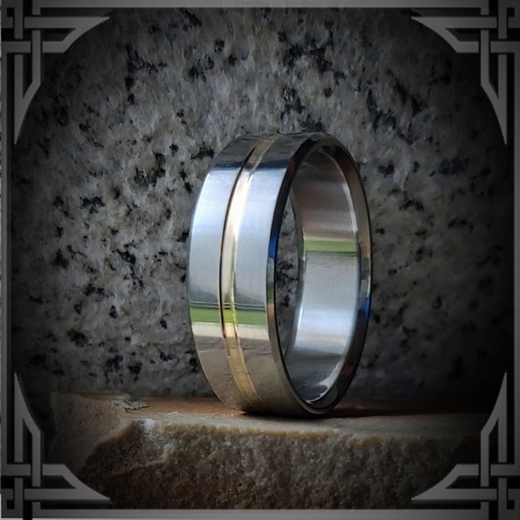 14 k Gold in Titanium.  Jewelry, Any Occasion. Men's Wedding Bands, Wedding Rings