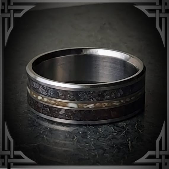 Meteorite, Fossilized Dino Bone, Dinosaur Bone in Titanium. Jewelry, Any Occasion. Men's Wedding Bands, Wedding Rings