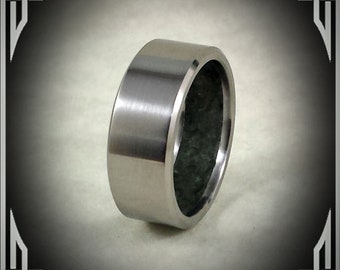 Green Jade inside Titanium. Jewelry, Any Occasion. Men's Wedding Bands, Wedding Rings