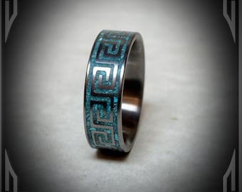Turquoise Pattern in Titanium. Jewelry, Any Occasion. Wedding Bands, Wedding Rings