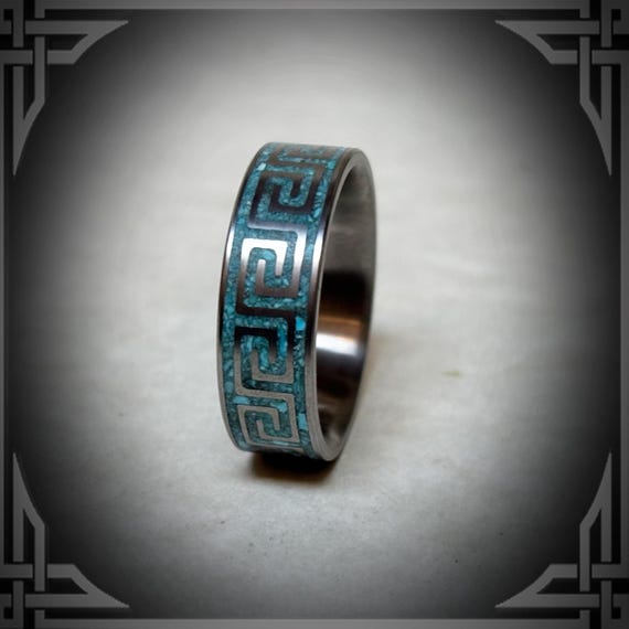 Turquoise Pattern in Titanium. Jewelry, Any Occasion. Wedding Bands, Wedding Rings