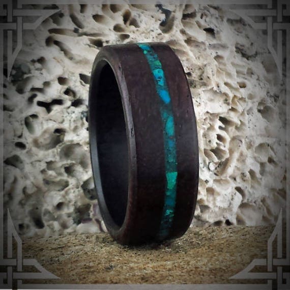 Chrysocolla in Indian Rosewood on Carbon Fiber.  Jewelry, Any Occasion. Men's Wedding Bands, Wedding Rings