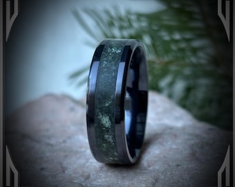 Green Jade in Black Titanium. Jewelry, Any Occasion, Made in Canada