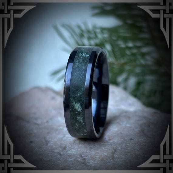 Green Jade in Black Titanium. Jewelry, Any Occasion, Made in Canada