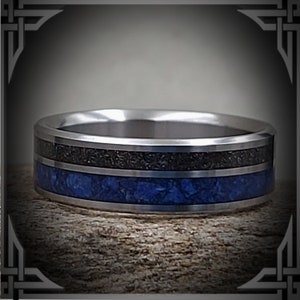 Lapis Lazuli & Meteorite in Titanium. Handmade Jewelry, Any Occasion. Men&#39;s Wedding Bands, Wedding Rings