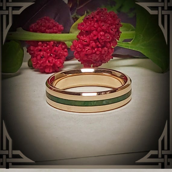 14K Gold Ring with a Malaysian Green Jade Inlay, custom Jewelry, Made in Canada