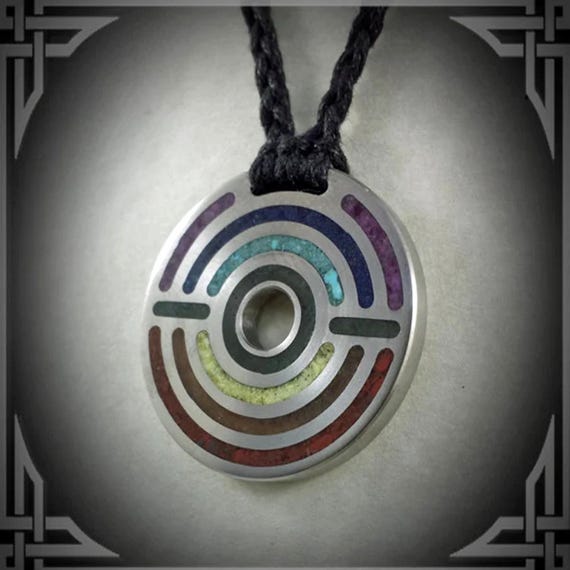 Necklace, Pendant - Titanium, with an 7 Stone Chakra Inlay. Custom, Unique Jewelry.