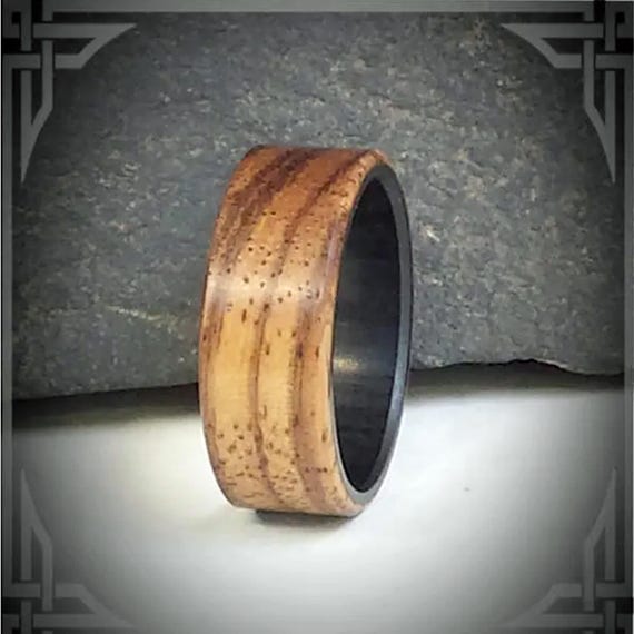 Zebra Wood on Carbon Fiber.  Jewelry, Any Occasion. Men's Wedding Bands, Wedding Rings