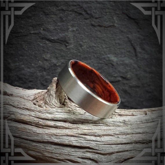 Cocobolo Wood inside Titanium. Jewelry, Any Occasion. Men's Wedding Bands, Wedding Rings