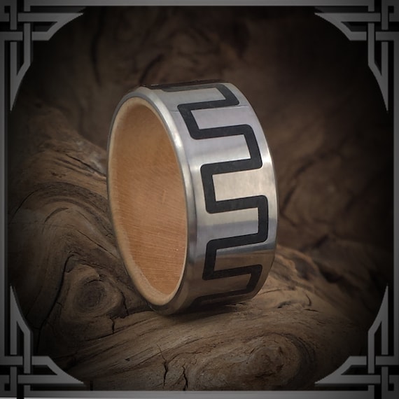 Titanium Ring with Black Jade Inlay and Maple Wood Core. Men and Woman's Rings, Personalized Gift