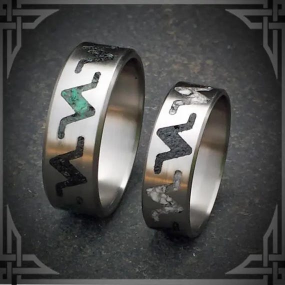 Titanium Jade Inlay Ring, Green, Black & White Stone