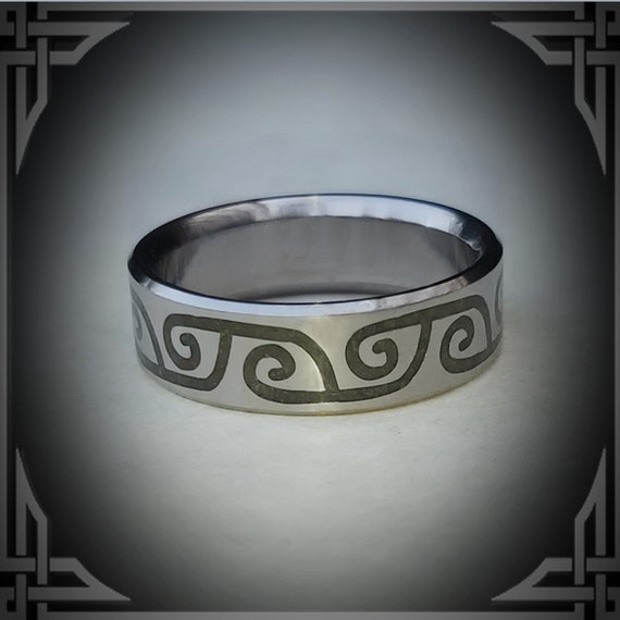 Green Jade Koru Titanium Ring: Maori Wedding Band