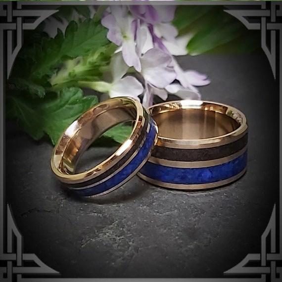 Meteorite & Lapis Lazuli in 18 K  Gold Ring. Jewelry, Any Occasion. Men's Wedding Bands, Wedding Rings