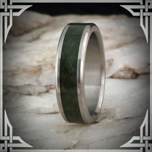 Green Jade in Titanium. Jewelry, Any Occasion. Men's Wedding Bands, Wedding Rings