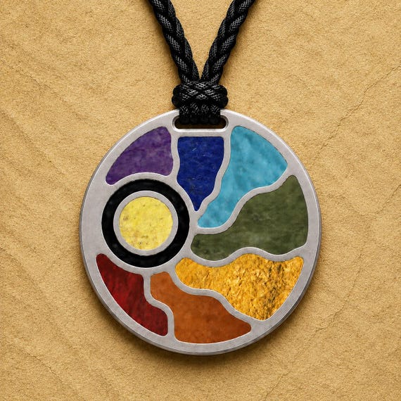 Sacred Sun - Titanium with 9 Stone Pendant. Unique Heirloom.