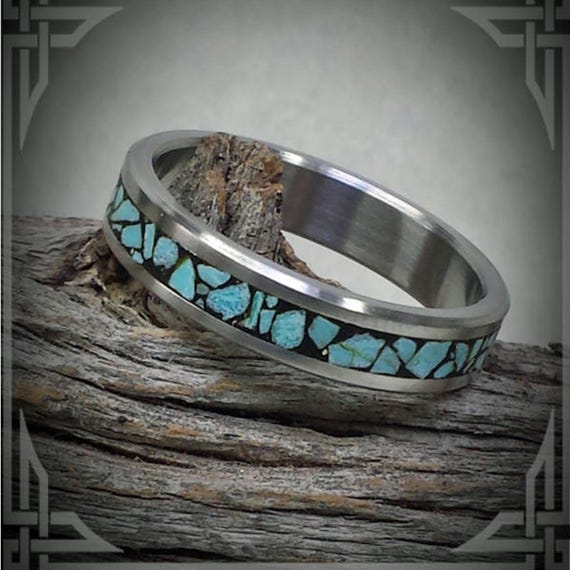 Titanium Ring with Turquoise Inlay, Jewelry, Made in Canada