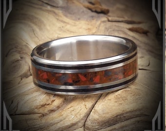 Titanium Ring with Jasper and Black Jade Inlay