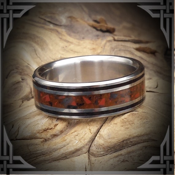 Titanium Ring with Jasper and Black Jade Inlay